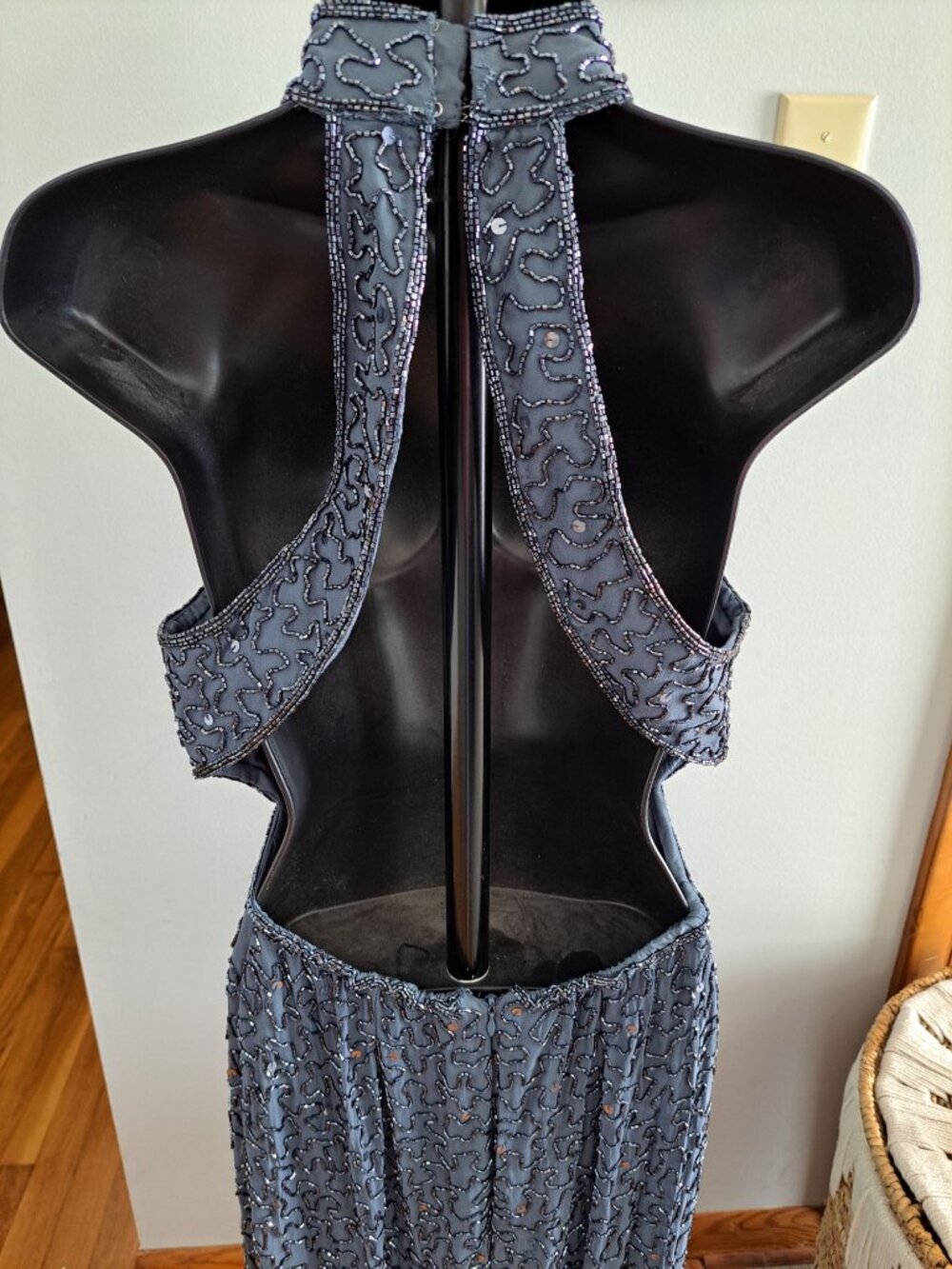 Andretta Donnatello Beaded Halter Neck Maxi Gown Dress Open Back Slit L Formal - Picture 5 of 13